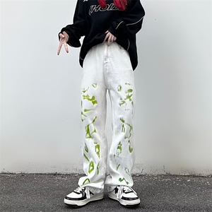 美式高街vibe风裤子欧美嘻哈字母涂鸦牛仔裤ins潮直筒裤K2693-P46图片