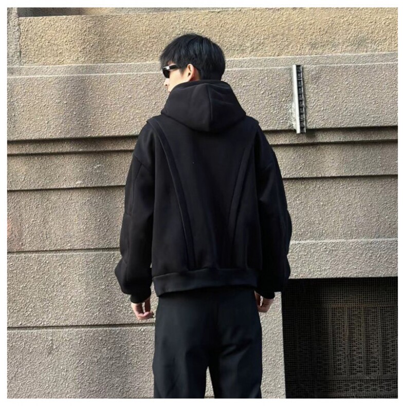 网图重磅全棉420克工装口袋卫衣拼接连帽开衫外套RH5330-P65,男装工装外套,四季星座610B