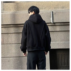 网图重磅全棉420克工装口袋卫衣拼接连帽开衫外套RH5330-P65，男装工装外套，四季星座610B