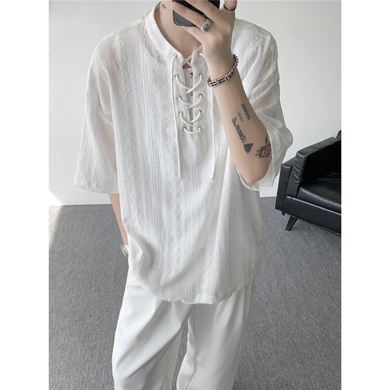 CS71555-P35特控68大码夏季提花复古绑带短袖T恤，男装T恤，电商D232