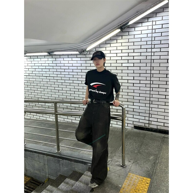网络图现货  重磅230G美式复古小领口印花休闲短袖体恤TX1041-P35图片