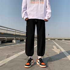 春季新款条纹拼接华夫格垂感排扣大码宽松休闲裤A161-K7271-P55，男装休闲裤，电商A161-2