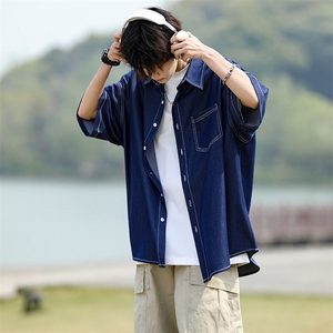 8XL-M 冰丝牛仔短袖衬衫男款夏季薄款宽松慵懒衬衣外套DC28006P60图片