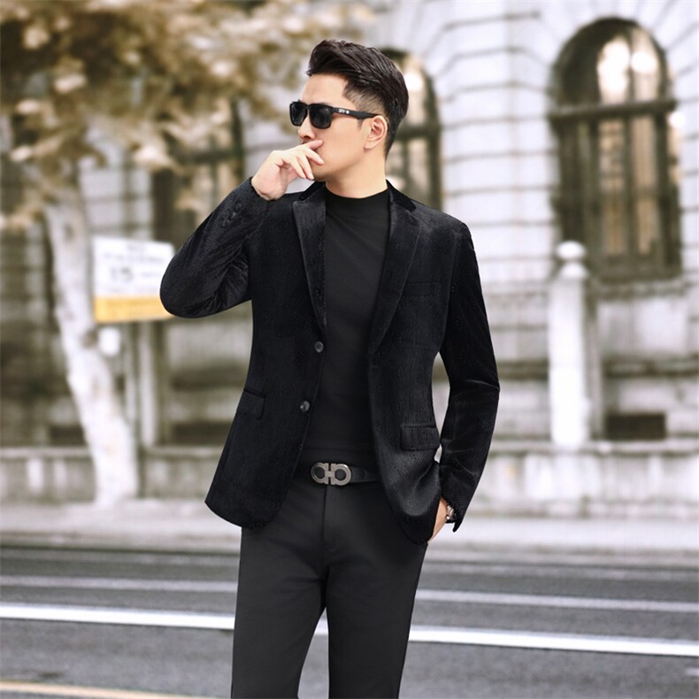 新款男士秋冬新款休闲西服商务小西装金丝绒6815P180，男装西服，电商D225