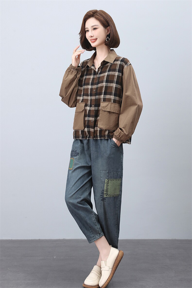 时尚格子拼接宽松休闲套装女秋冬季新款韩版显瘦长袖两件套裙子,女装套装/套裙,叶笙衣