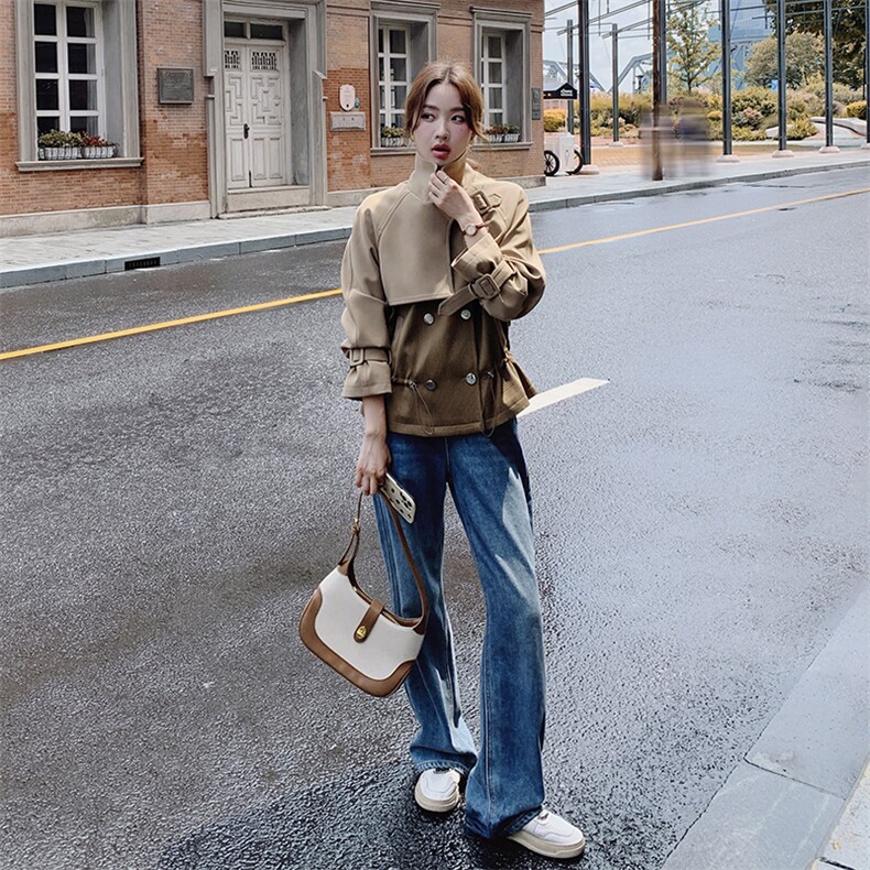 拼接短款工装风衣外套女春秋2025新款小个子洋气小众炸街夹克上衣,女装短外套,艾仟回(原伊仟回)