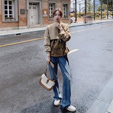 拼接短款工装风衣外套女春秋2025新款小个子洋气小众炸街夹克上衣，女装短外套，艾仟回(原伊仟回)