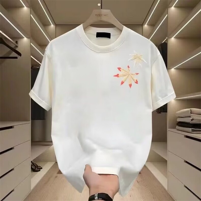 欧货青年男款圆领凤凰刺绣短袖T恤男2025夏季新款宽松潮流半袖男图片