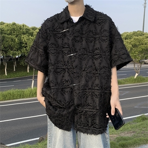 夏装潮牌流苏短袖衬衫男女街头痞帅宽松半袖衬衣潮CS01277-P55