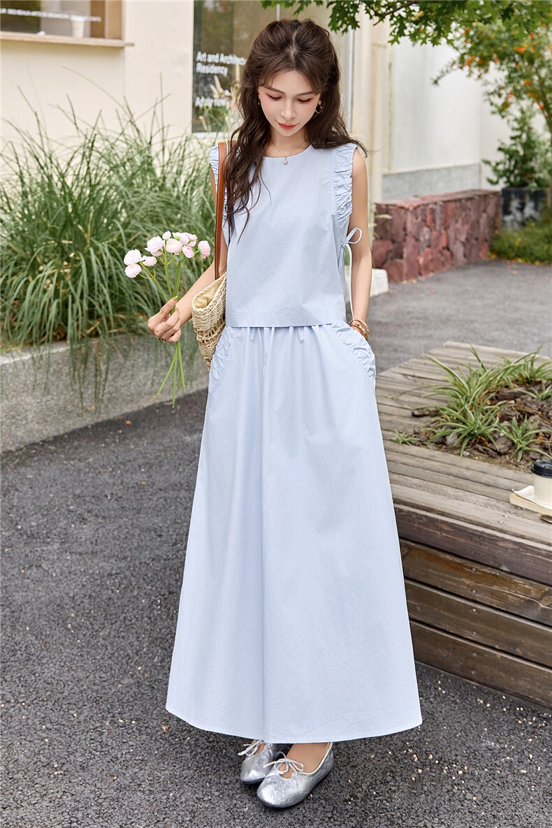浅蓝色又酷又飒套装女2025夏季新款设计感马甲高腰半身裙两件套,女装套装/套裙,琦鑫阁（原依鑫阁）
