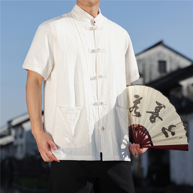 2026夏季新款风盘扣纯色休闲T恤宽松大码CS2603,男装T恤,电商A008