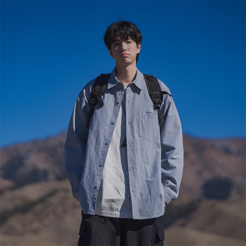 春秋季衬衣男内搭上衣潮宽松白色衬衫长袖男装DX5676P50控88,男装衬衫,电商B413-1