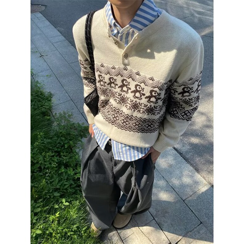半高领纽扣古着毛衣男防风套头韩版百搭保暖针织衫外套潮MYX79,男装针织衫/毛衣,星座516A