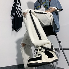 美式高街夏季破洞涂鸦黑白牛仔裤货号K739P65，男装牛仔裤，电商A063