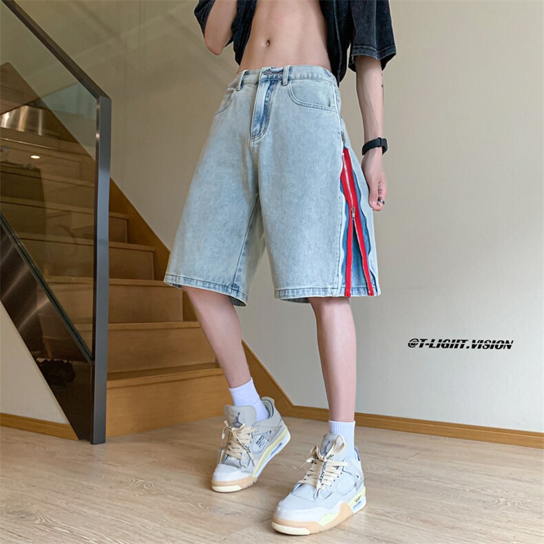B221美式ins高街暗黑小众拉链牛仔短裤五分裤LK23094-P65控88,男装牛仔裤,电商B221