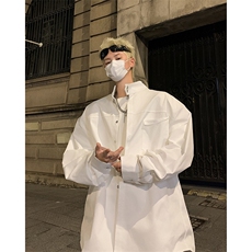 日系工装衬衫男士韩版百搭学生港风ins纯色长袖衬衣外套C69/P45，男装衬衫，星座506
