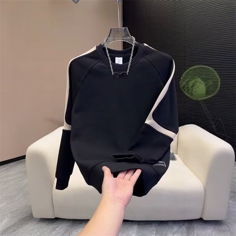 潮牌简约拼色卫衣男设计感秋宽松拼接圆领长袖套头上衣WY511P38,男装卫衣,星座1013-5