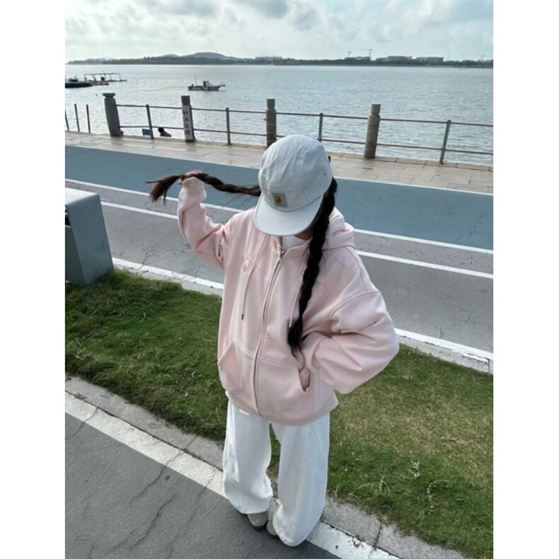 KK101-P65刺绣卫衣女秋冬季2025新款粉色连帽外套开衫,女装短外套,电商B323A