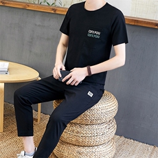 夏季棉麻套装男短袖t恤潮流休闲v宽松中国风男装一套衣服TZ67-P45，男装T恤，星座509