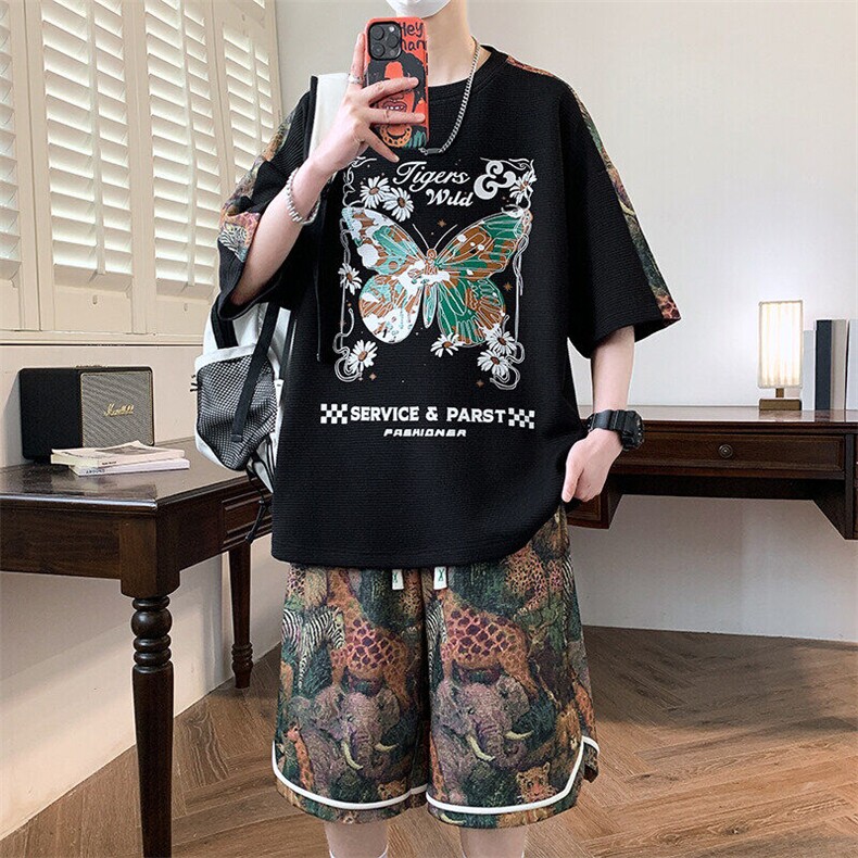 2025夏季时尚潮流休闲运动短裤套装,男装休闲套装,星座1206（原A206）