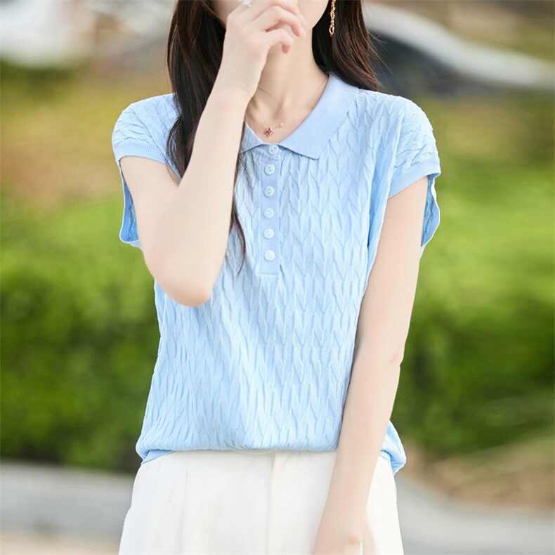 14针天丝翻领6扣短袖女,女装T恤,贵皇网供仓