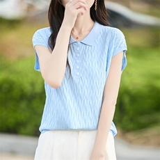 14针天丝翻领6扣短袖女，女装T恤，贵皇网供仓
