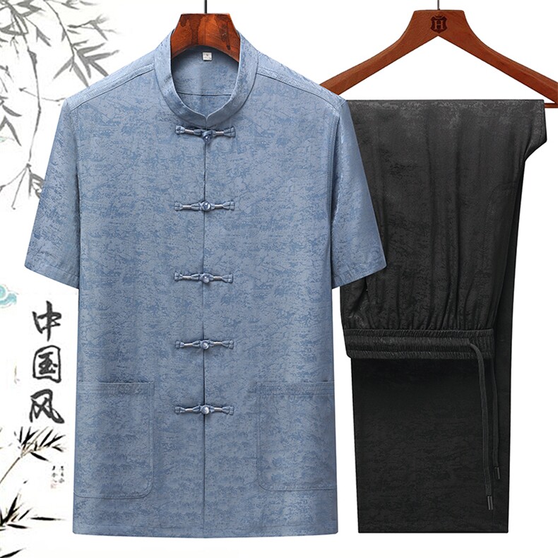 DR2101钱塘2020-2夏季新款短袖男士唐装套装时尚风两件套P110图片