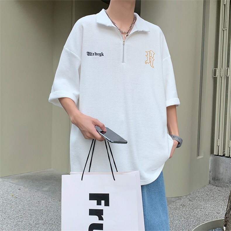 新款优品男士华夫格短袖刺绣字母透气宽松上衣PL3309-P36，男装T恤，星座717