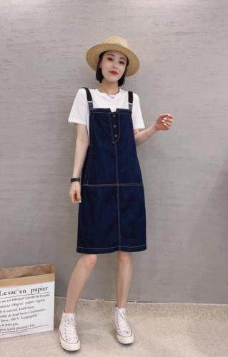 休闲二件套背带牛仔裙，女装，知名度