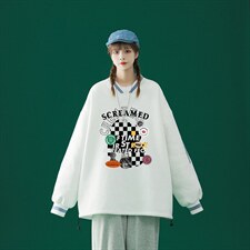 中性风2023秋季新款港风潮牌棋盘格印花宽松百搭卫衣B06p55控68，男装卫衣，A247A