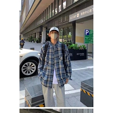 蓝色美式格纹衬衫男格子长袖衬衣高级感cleanfit外套C308-P40，男装衬衫，星座1001-1