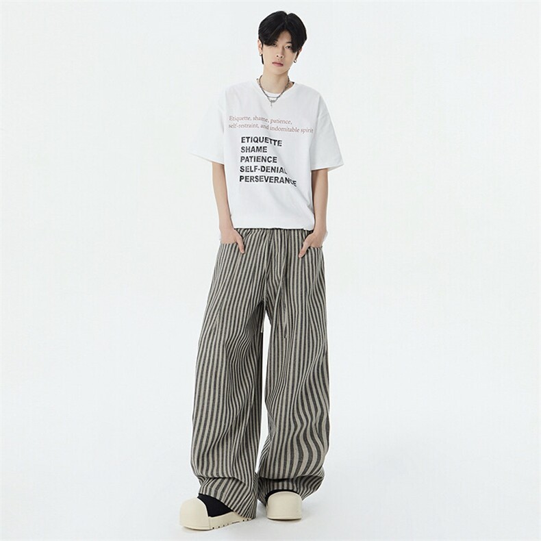 日系条纹裤子男春夏宽松阔腿显瘦百搭青少年潮牌休闲裤YD6603-P60,男装休闲裤,星座509