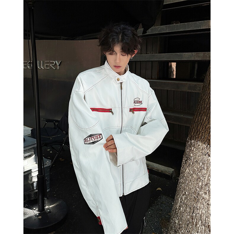 美式高街PU皮衣机车服男女设计感春秋宽松潮牌夹克外套J85588-p68,男装夹克,星座1008