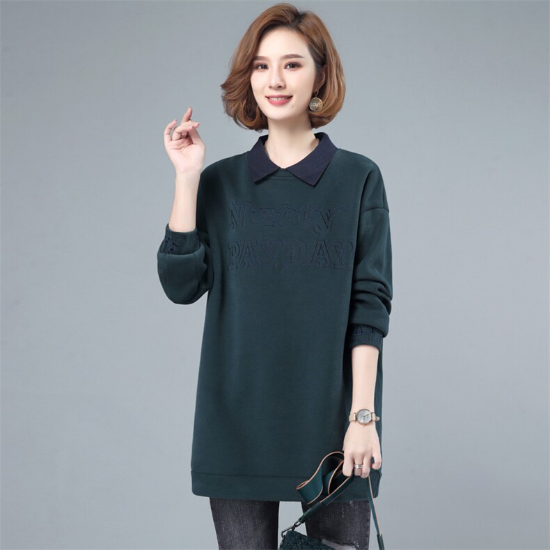 2022年秋季新款加绒加厚卫衣女中长款韩版休闲百搭上衣服打底衫棉，女装卫衣/绒衫，简韵佳