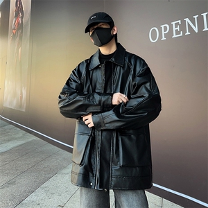 美式高街皮衣男上韩版潮流宽松百搭口袋2024秋冬ins外套W5867-P77图片
