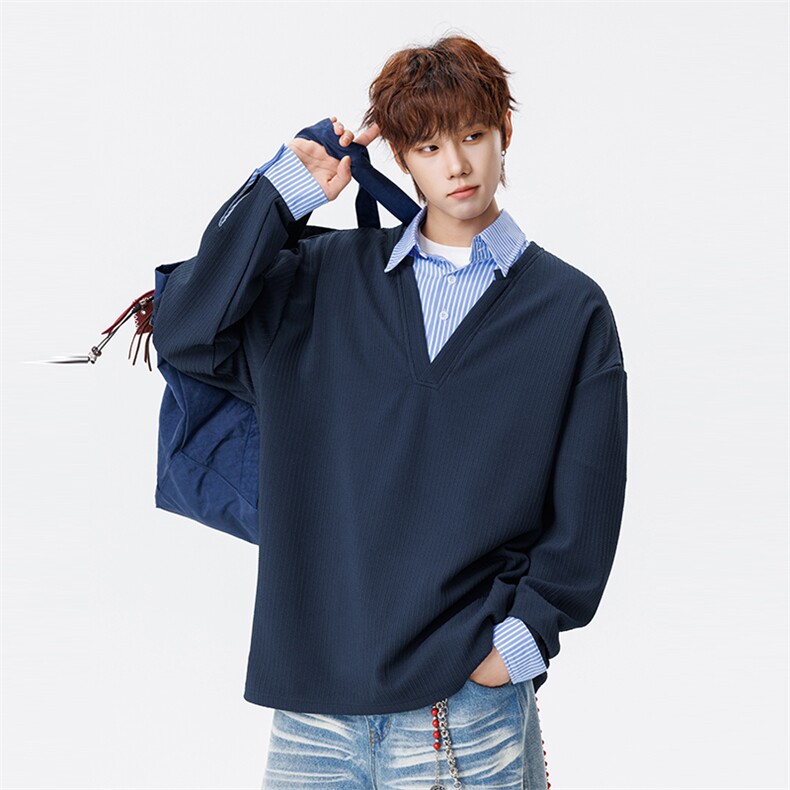 学院风假两件卫衣潮流宽松休闲上衣A161-MT-2603-P48，男装卫衣，电商A161