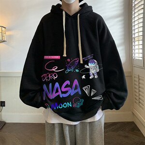 纯棉连帽卫衣男大码运动帽衫宽松薄WY2186-P35 加绒款-P40 NASA图片