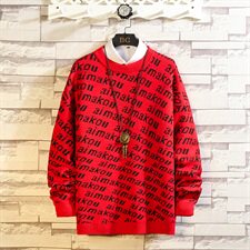 M07-P65日系男士大码秋季圆领字母针织套头毛衣外套黑色，男装针织衫/毛衣，电商B369（原A024）