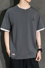 夏季新款男士潮流时尚刺绣圆领纯棉宽松假两件短袖T恤DS731T，男装T恤，电商A102