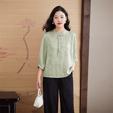 夏季时尚优雅别致设计感新中式清新百搭202亲肤透气品质小衫上衣，女装蕾丝衫/雪纺衫，媚琳依坊