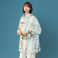 2024夏季新款动物图案情侣百搭短袖衬衫潮A158-CS610-P45控58，男装衬衫，电商A158-1
