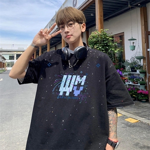 可48小时发货支持抖音得物来样二开 美式满天星亮片短袖T恤MTX655图片