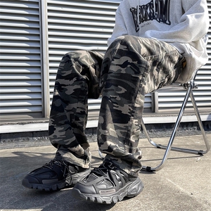 迷彩工装裤男春秋高街vibe阔腿裤潮牌痞帅直筒裤子cityboy休闲裤图片