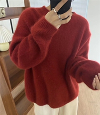 圆领毛衣女宽松慵懒风秋冬百搭韩版针织打底衫上衣，女装羊毛衫，思途羊绒