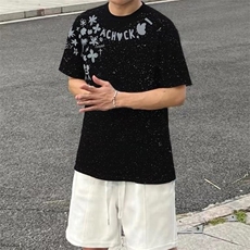 万针全刺绣工艺抖音得物高品质260克重磅纯棉双纱美式高街短袖T恤，男装T恤，电商A486-1
