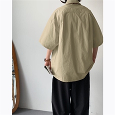 棕色衬衫男短袖垂坠感小众设计感男女外套痞帅工装五分袖衬衣，男装衬衫，星座601-2
