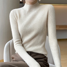 半高领修身内搭毛衣女贴身软糯山羊绒针织打底衫百搭长袖套头上衣，女装羊绒衫，轩妮羊绒