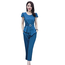 2021年夏季时尚瘦腿裤短袖套装修身显瘦洋气两件套，女装套装/套裙，丽美静依