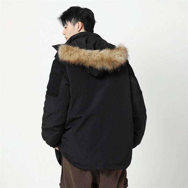 店主风2026新品宽松撞色棉服派克服毛领冬装加厚外套D009-P145,男装棉衣,星座717