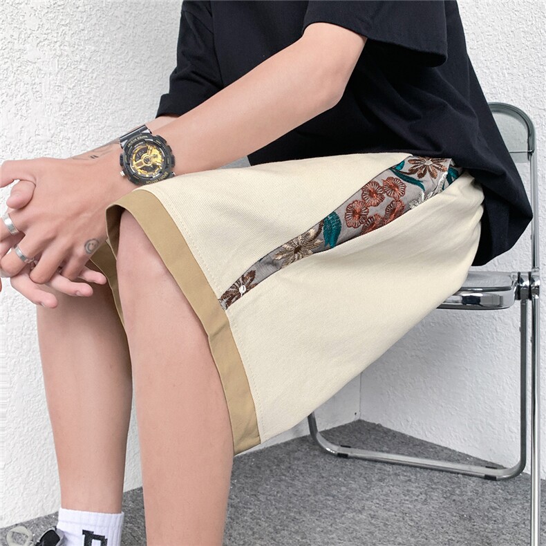 1港风大码M-5XL日系刺绣民族风潮五分裤男士中裤DK7791P45控69，男装牛仔裤，星座226-2